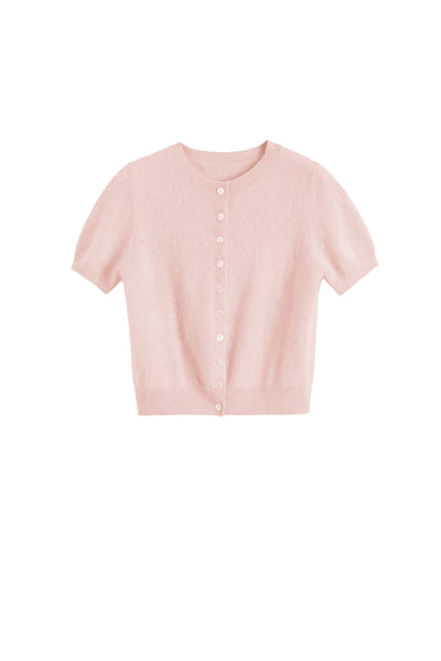 Peachy-Pink Brushed Pure Cashmere Button Tee
