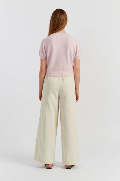 Peachy-Pink Brushed Pure Cashmere Button Tee