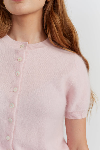 Peachy-Pink Brushed Pure Cashmere Button Tee