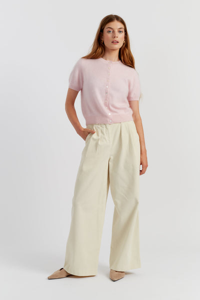 Peachy-Pink Brushed Pure Cashmere Button Tee