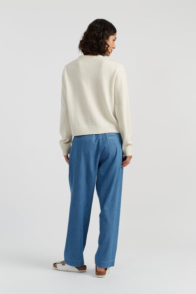 Cream Wool-Cashmere Argyle Cardigan