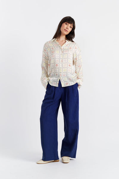 SAMPLE SALE - NO REFUNDS Blue Tencel-Linen Pleat Trousers
