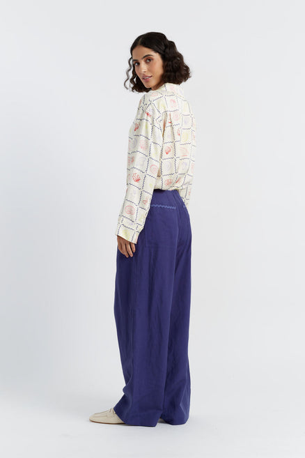 SAMPLE SALE - NO REFUNDS Blue Tencel-Linen Pleat Trousers