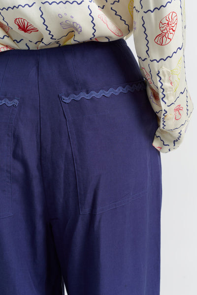 SAMPLE SALE - NO REFUNDS Blue Tencel-Linen Pleat Trousers