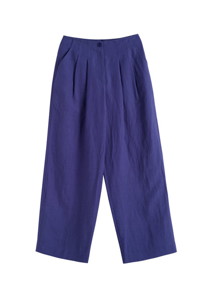 SAMPLE SALE - NO REFUNDS Blue Tencel-Linen Pleat Trousers