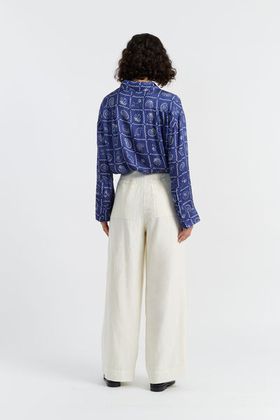 Cream Tencel-Linen Pleat Trousers