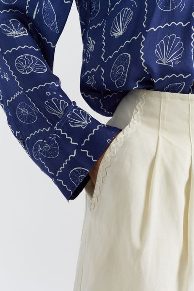 Cream Tencel-Linen Pleat Trousers