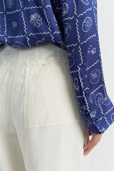 Cream Tencel-Linen Pleat Trousers