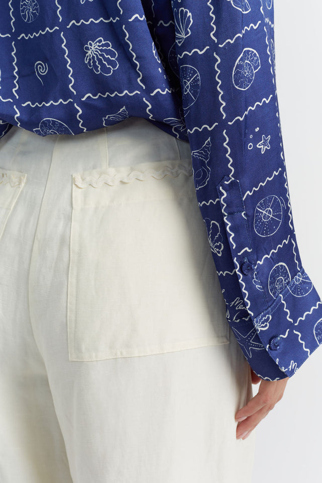 Cream Tencel-Linen Pleat Trousers image 3