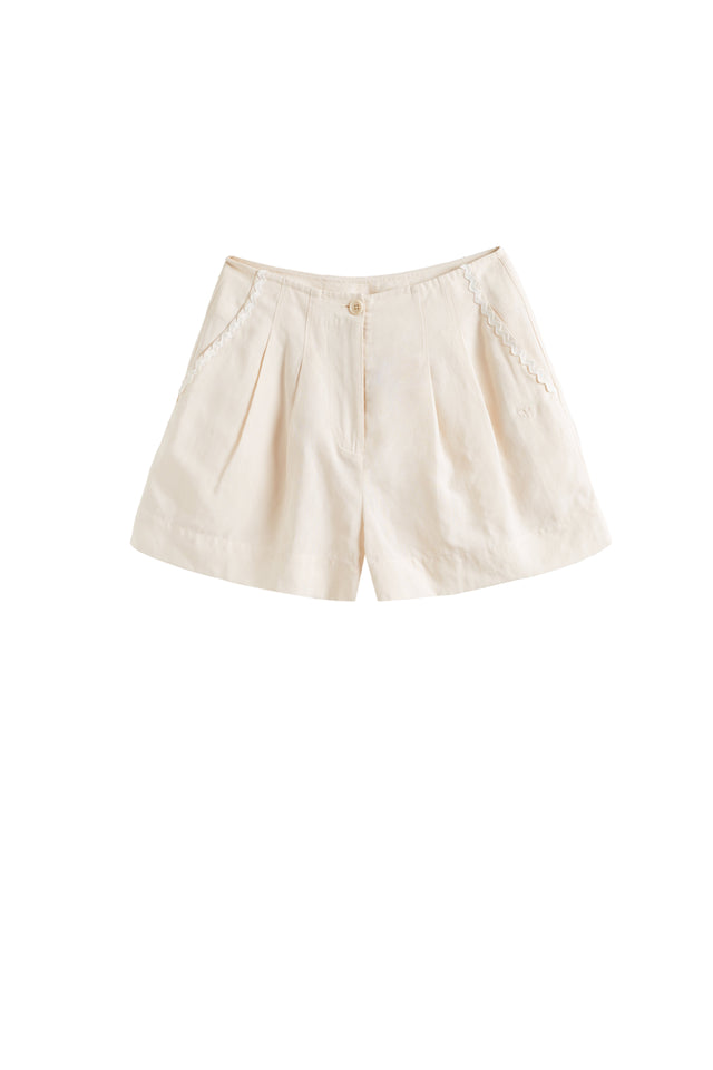 Cream Tencel-Linen Shorts image 4