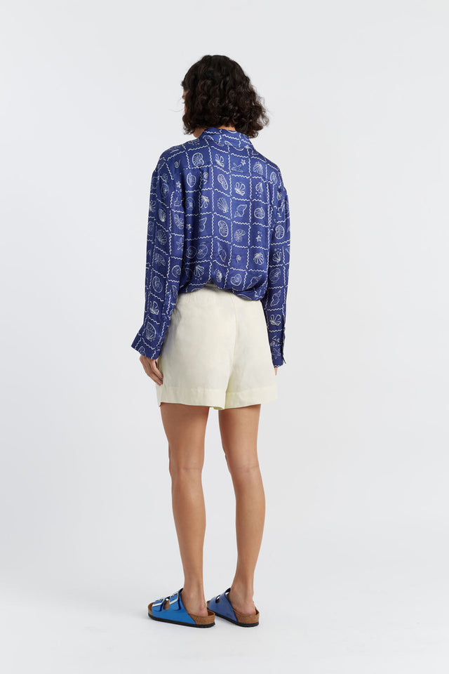 Cream Tencel-Linen Shorts image 3