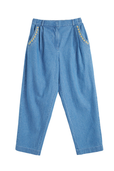 Blue Cotton Chambray Daisy Trousers