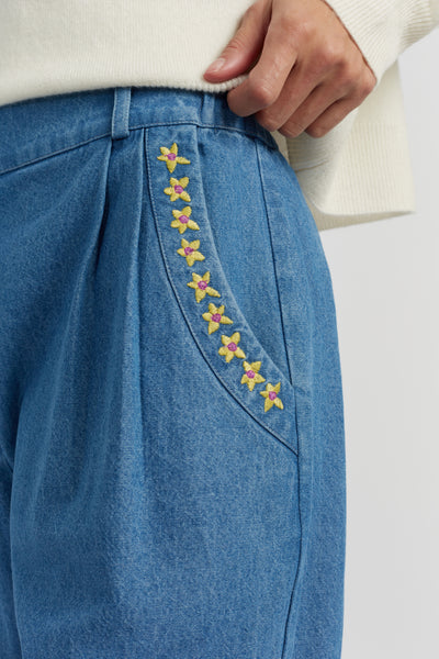 Blue Cotton Chambray Daisy Trousers