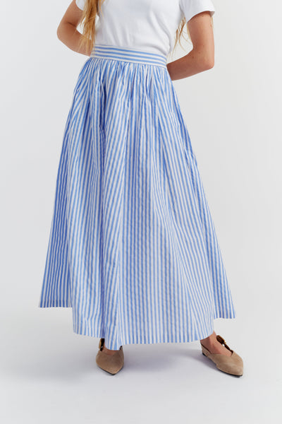 Blue Cotton Oxford Stripe Skirt