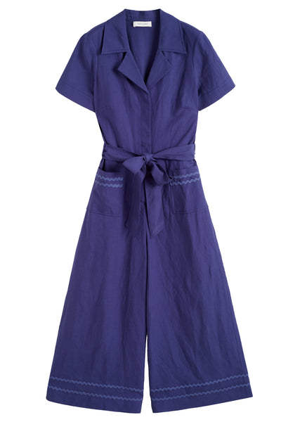 SAMPLE SALE - NO REFUNDS Blue Tencel-Linen La Mer Jumpsuit