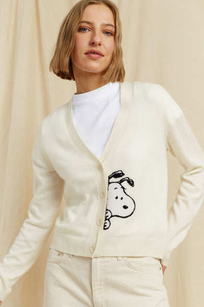 Cream Wool-Cashmere Snoopy Cardigan