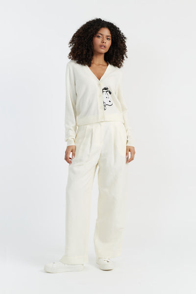Cream Wool-Cashmere Snoopy Cardigan