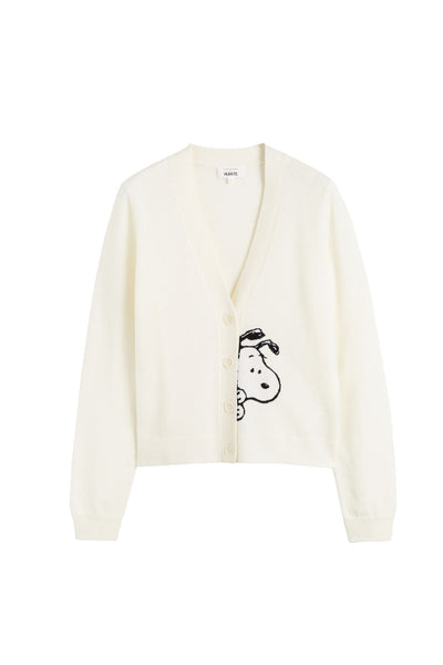 Cream Wool-Cashmere Snoopy Cardigan