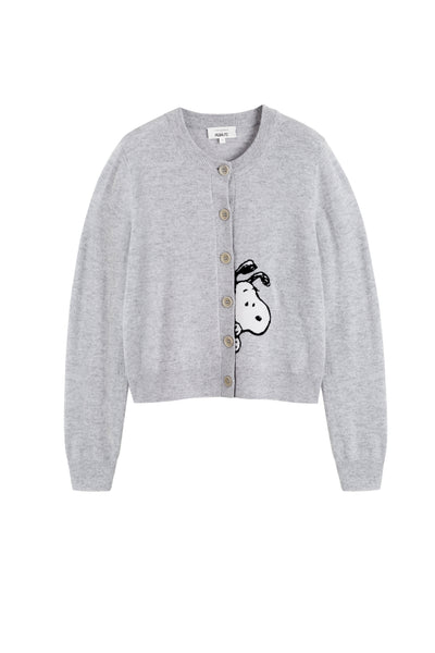 Grey cardigan with a cartoon character on a white background