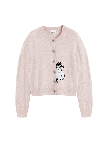 Pink-Melange Wool-Cashmere Sneeky Snoopy Cardigan