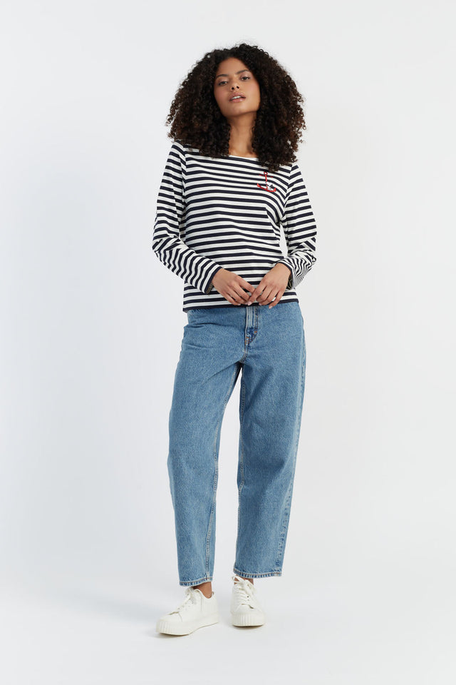 Navy Cotton Heart Breton Snoopy Long Sleeve T-Shirt image 2