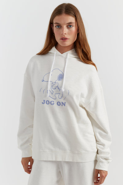 Cream Cotton Jog On Snoopy Hoodie