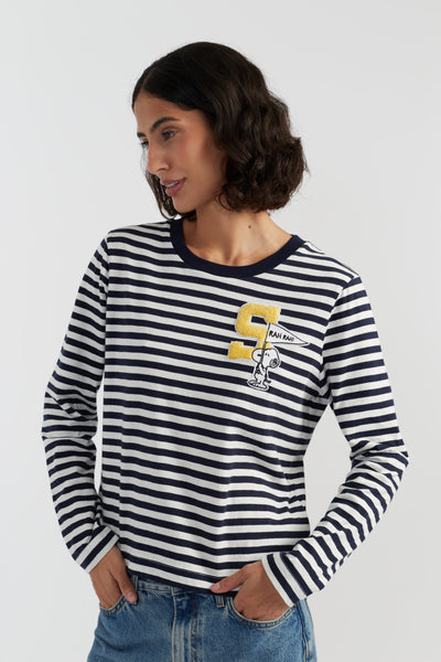 Navy Cotton Snoopy Varsity Long Sleeve T-shirt