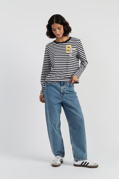 Navy Cotton Snoopy Varsity Long Sleeve T-shirt