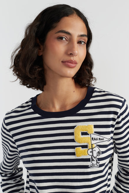 Navy Cotton Snoopy Varsity Long Sleeve T-shirt