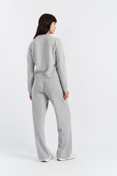 Light-Grey Wool-Cashmere Crew Neck Cardigan