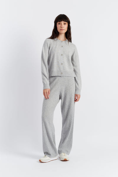 Light-Grey Wool-Cashmere Crew Neck Cardigan