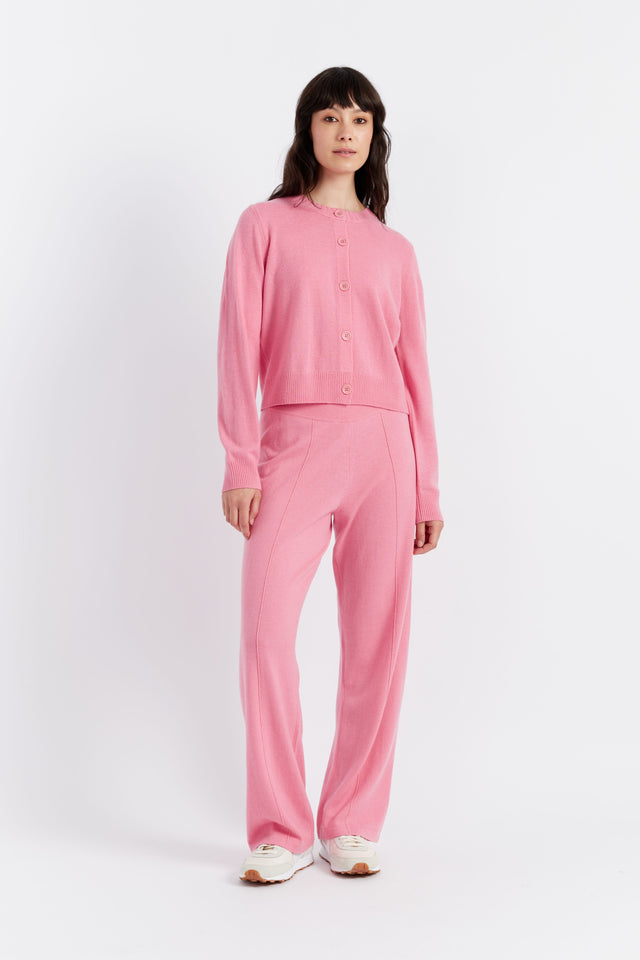 Pink Wool-Cashmere Crew Neck Cardigan image 3