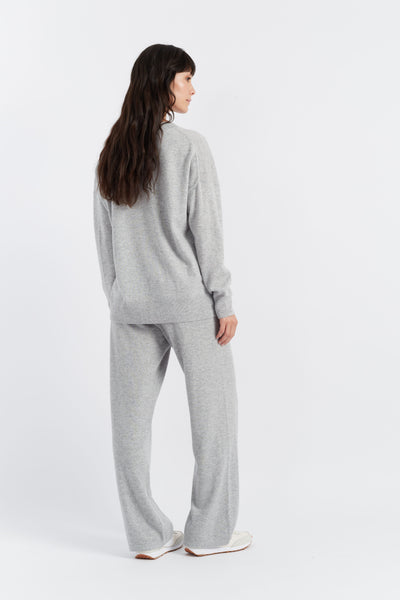 Light-Grey Wool-Cashmere Wide-Leg Track Pants