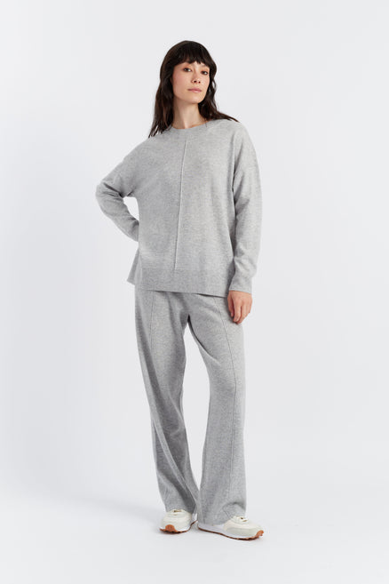 Light-Grey Wool-Cashmere Wide-Leg Track Pants