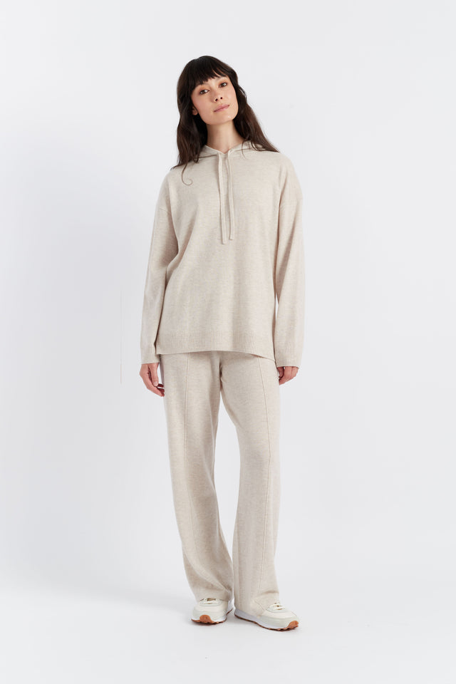 Light-Oatmeal Wool-Cashmere Relaxed Hoodie image 3