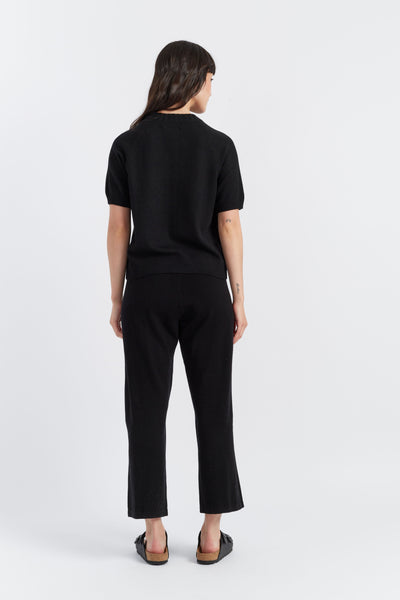 Black Wool-Cashmere Cropped Track Pants