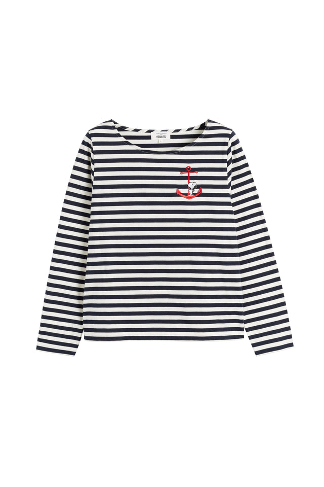 Navy Cotton Heart Breton Snoopy Long Sleeve T-Shirt image 4