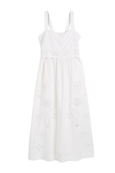 Cream Linen-Blend Broderie Summer Dress