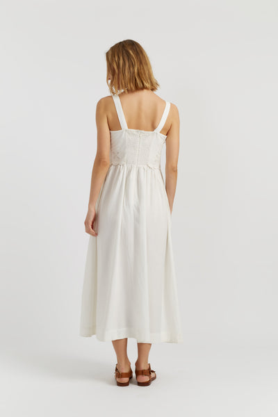 Cream Linen-Blend Broderie Summer Dress