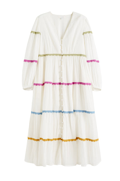 Cream Cotton Rainbow Scallop Dress