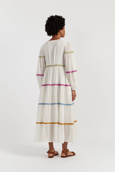 Cream Cotton Rainbow Scallop Dress