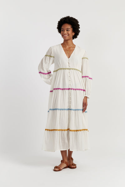 Cream Cotton Rainbow Scallop Dress