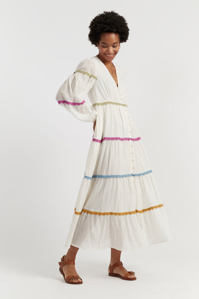Cream Cotton Rainbow Scallop Dress