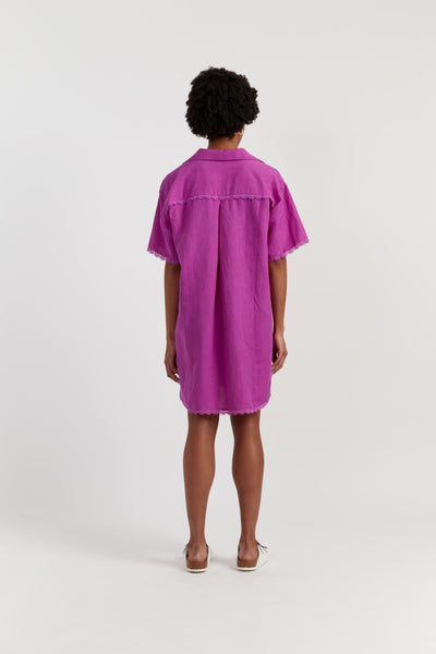 Magenta Linen-Blend Scallop Tunic Dress