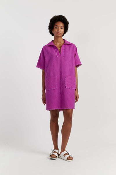 Magenta Linen-Blend Scallop Tunic Dress - Chinti & Parker USD - USA Magenta Linen-Blend Scallop Tunic Dress - Chinti & Parker USD - USA