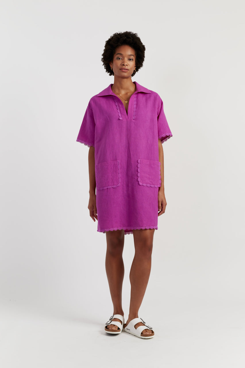magenta shirt dress Basic Preslie Poplin Shirt Dress Magenta L/XL