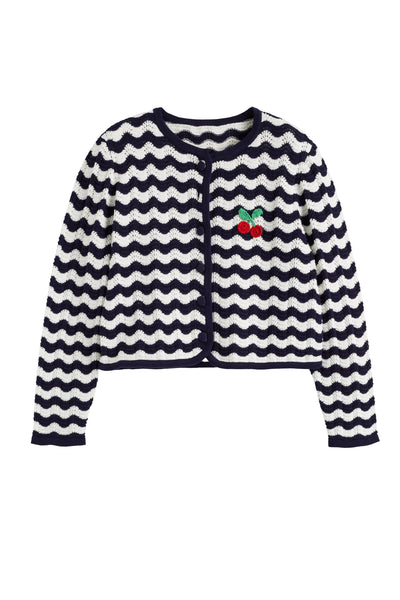 Navy Cotton Cherry Crochet Cardigan