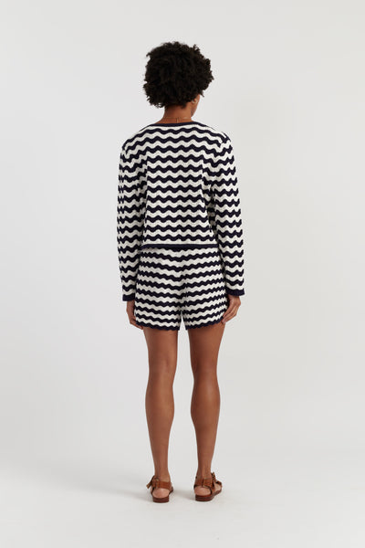 Navy Cotton Cherry Crochet Cardigan