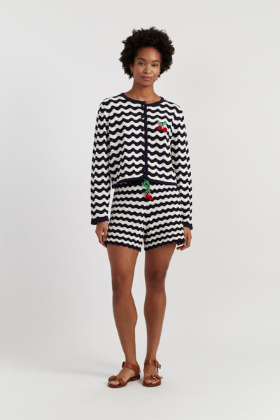 Navy Cotton Cherry Crochet Cardigan