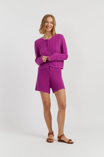Magenta Cotton Crochet Shorts
